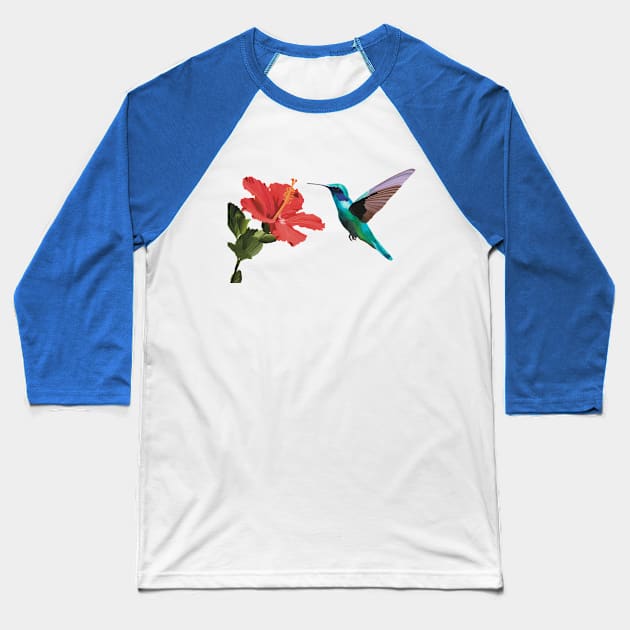 Flying Humming Bird Hibiscus flower Baseball T-Shirt by Suneldesigns